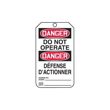 Accuform Safety Tags, DANGER DO NOT OPERATE BILINGUAL FRENCH, 5.75in x 3.25in, RP-Plastic, 25PK TMF125PTP